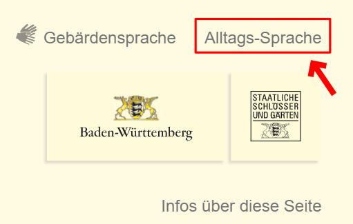 Screenshot: Staatliche Schlösser und Gärten Baden-Württemberg Screenshot "Alltagssprache"
