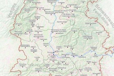 Ausschnitt aus einer Karte des Oberrheins mit den an ihm gelegenen Burgen