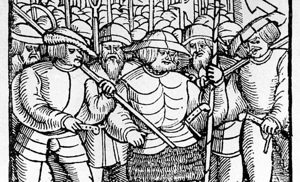Bewaffnete Bauern, zeitgenössischer Holzschnitt