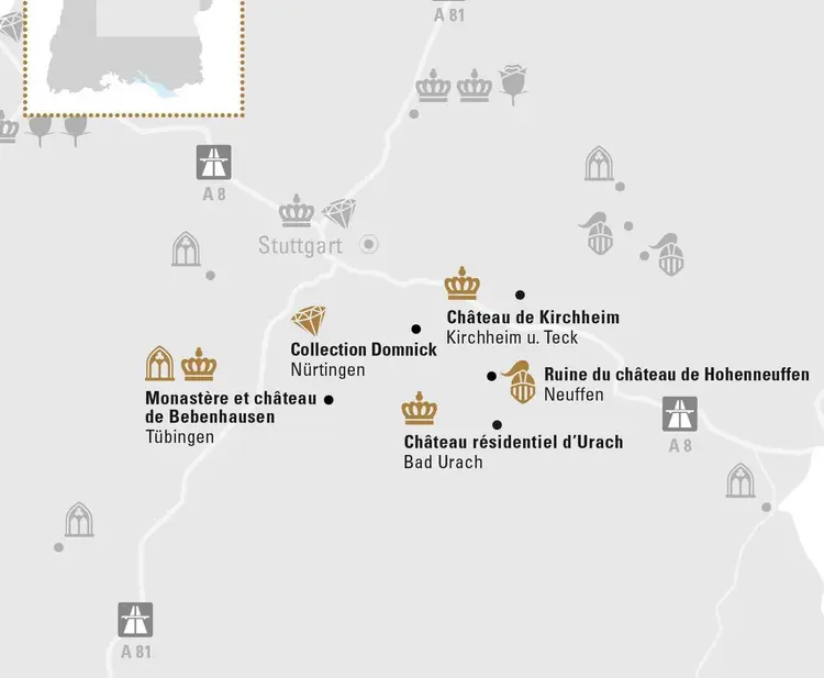 Visuel des Staatliche Schlösser und Gärten Baden-Württemberg, Illustration JUNG:Kommunikation Jura Souabe et Tübingen