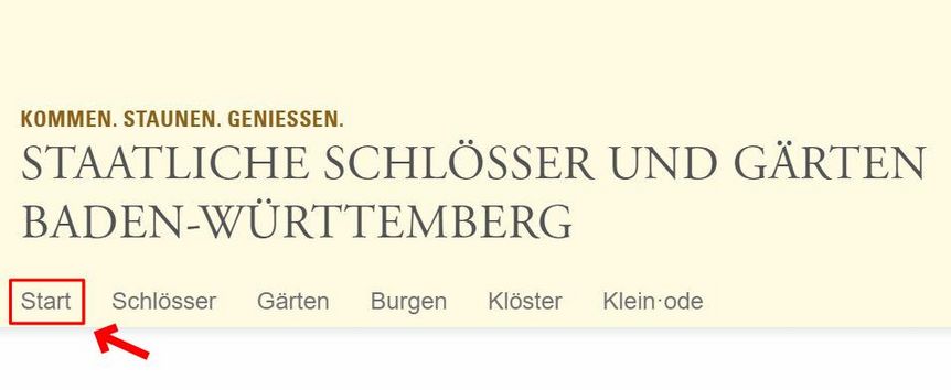 Screenshot:Staatliche Schlösser und Gärten Baden-Württemberg Screenshot "Start"